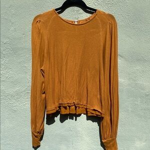 Free People Orange Puff Sleeve Blouse Long Sleeve